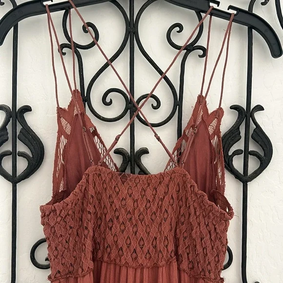 FREE PEOPLE Adella Lace Bralette Crinkle Lined Maxi Dress in Copper Brown Sz S. - Picture 6 of 16